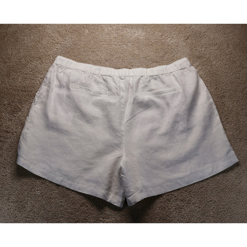 TAHARI Women's White 100 % Linen Pull On Elastic Waist Drawstring Shorts Plus 3X - Picture 5 of 9